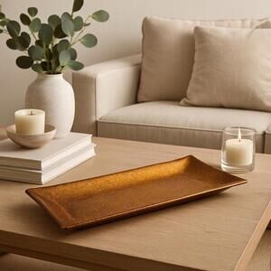 Ashland Michaels 2010s Gold Crackle Decorative Tray Charger, 14x6.5”